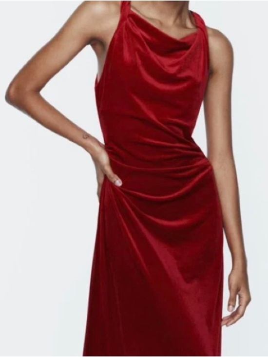 Zara Dresses & Skirts - Sexy Zara Red velvet Midi Dress